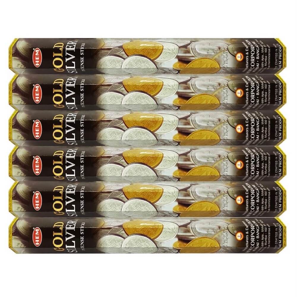 Shop for Hem Gold Silver Incense Sticks Natural Fragrance | Oro Plata Incienso at Magic Crystals. Free Shipping Available. 6 tubes of 20 sticks, 120 sticks total. Quality Incense. Hem is known throughout the world for producing traditional incense made from quality woods, flowers, resins, and essential oils.