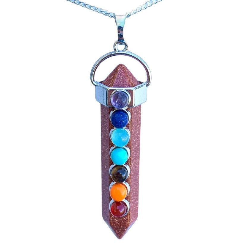 Goldstone-Double-Point-Chakra-Necklace - Magic Crystals