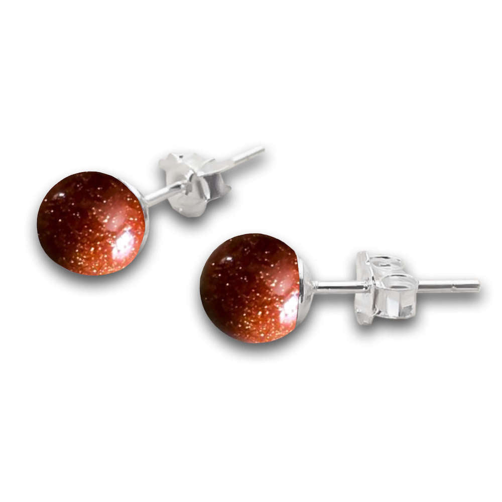 Goldstone Earrings,Stud Earrings,Natural Gem Earrings - Magic Crystals - Silver Earrings