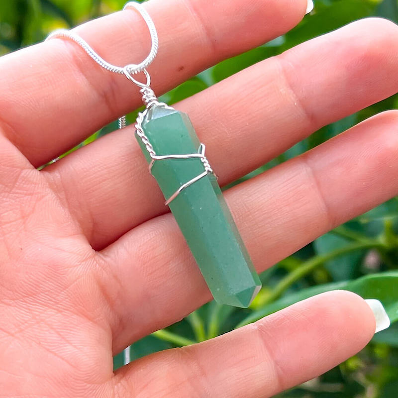   Green-Aventurine Stone Double Point Pendant Necklace - Stone Necklace - Magic Crystals