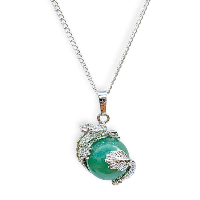 Green-Aventurine Sphere Dragon Pendant Necklace - Dragon Necklace - Magic Crystals