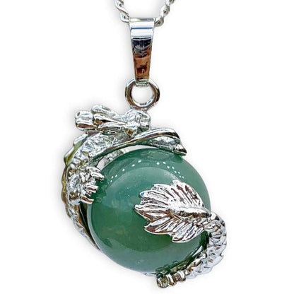 Green-Aventurine Sphere Dragon Pendant Necklace - Dragon Necklace - Magic Crystals