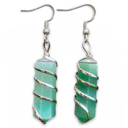 Looking for Gemstone Earrings? Gemstone Jewelry, Natural Gemstone Single-Terminated Gemstone Points wrapped at Magic Crystals. Jewelry: FREE SHIPPING AVAILABLE. Moonstone is best for healing. Spiral Wire Wrapped earring. Wire-wrapped Moonstone Stone dangle earring
