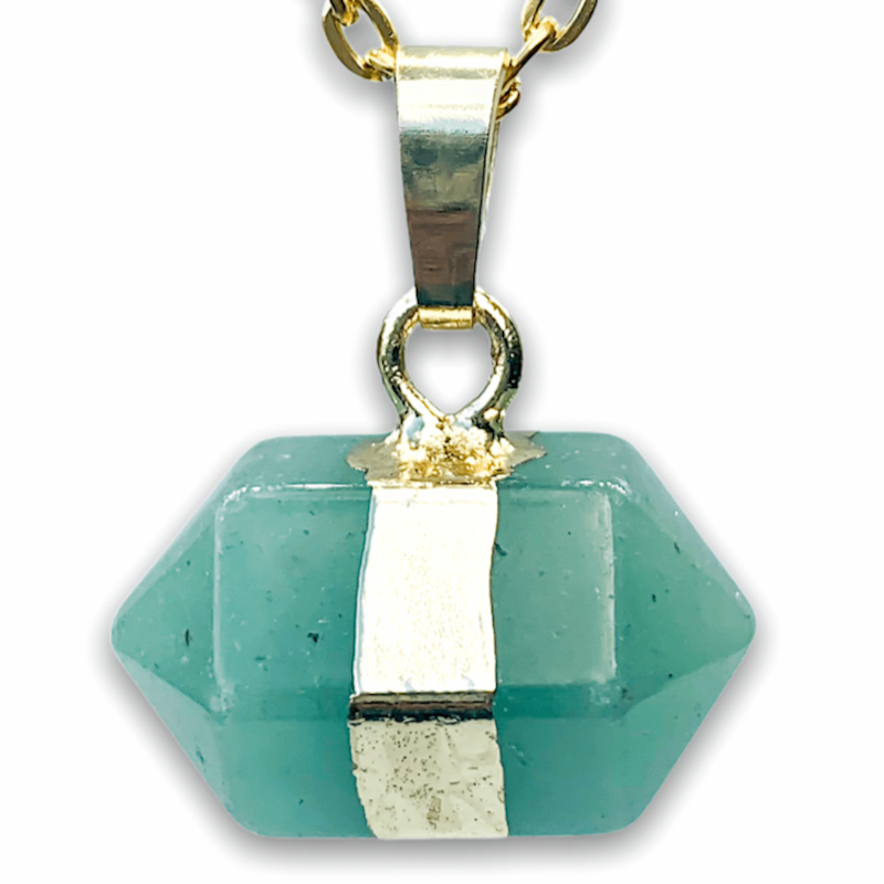 Green Aventurine Point Stone Golden Pendant Handmade Crystal Necklace - Stone Necklace