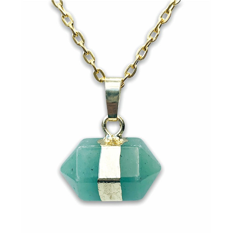 Green Aventurine Point Stone Golden Pendant Handmade Crystal Necklace - Stone Necklace