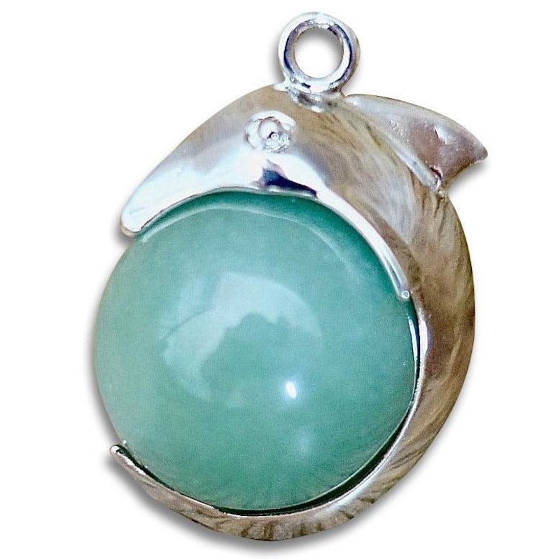    Green-Aventurine--Sphere-Dolphin-Pendant-Necklace. Dolphin Necklace - Elegant Ocean-Themed Jewelry for Women Dolphin Charm Necklace at Magic Crystals. Boho Style Jewelry with Natural Gemstones. Stone Carved Dolphin Necklace Pendant, Beach Surf Ocean Boho Gemstone Whale Fairtrade Gift. These beautiful stone necklaces are all hand carved.