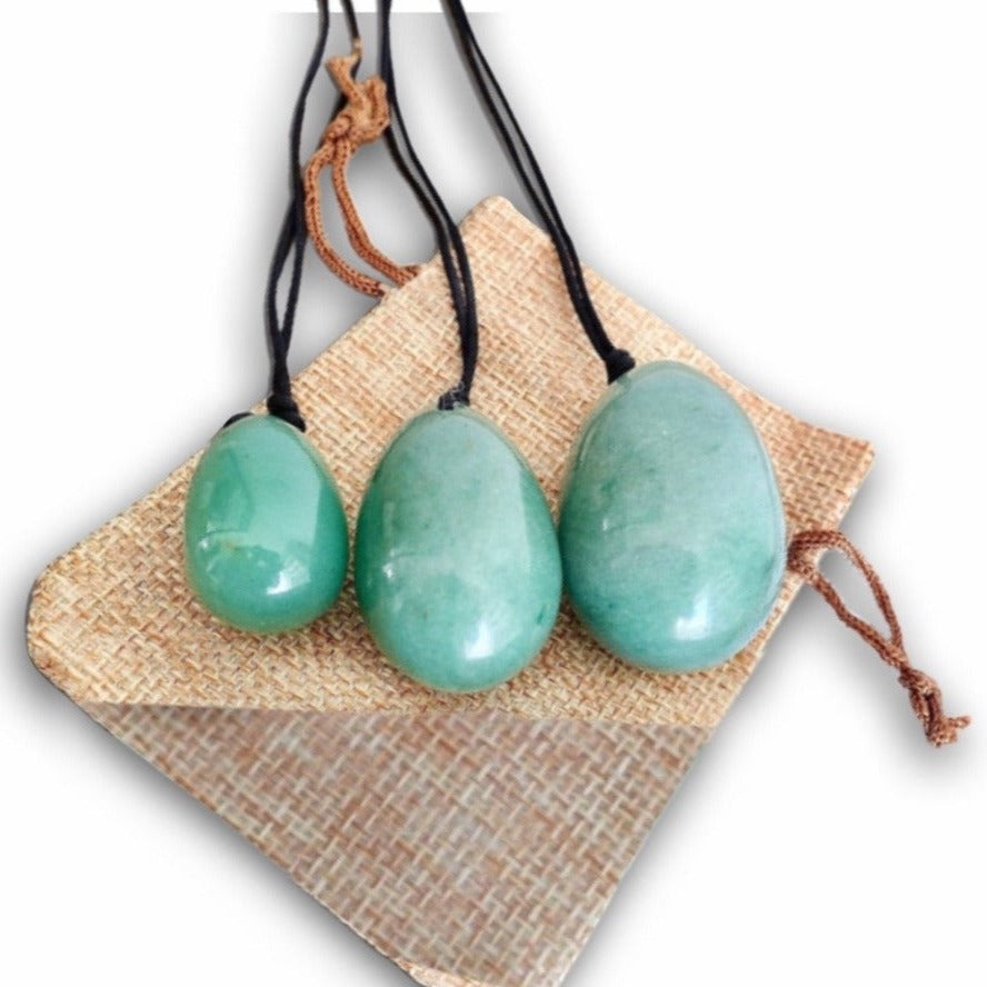 Green Aventurine Yoni Eggs Set. Free Shipping Available. Buy from Magic Crystals . Yoni Eggs 3-pcs Yoni Eggs Certified jade eggs, Drilled, with String. Yoni Eggs are highly polished semi-precious gemstones carved especially for the female Yoni (vagina). Natural Yoni Eggs Set - Yoni Eggs drilled.