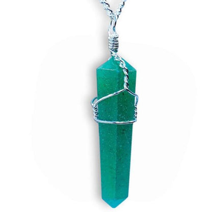    Green-Aventurine Stone Double Point Pendant Necklace - Stone Necklace - Magic Crystals