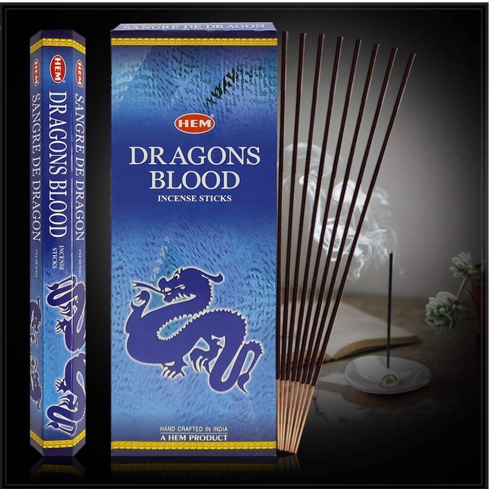 Shop for Hem Blue Dragons Blood Incense Sticks Natural Fragrance - Incienso Sangre de Dragon at Magic Crystals. 6 tubes of 20 sticks, 120 sticks total. Quality Incense. Hem is known throughout the world for producing traditional incenses made from quality woods, flowers, resins, and essential oils. Free Shipping 35+