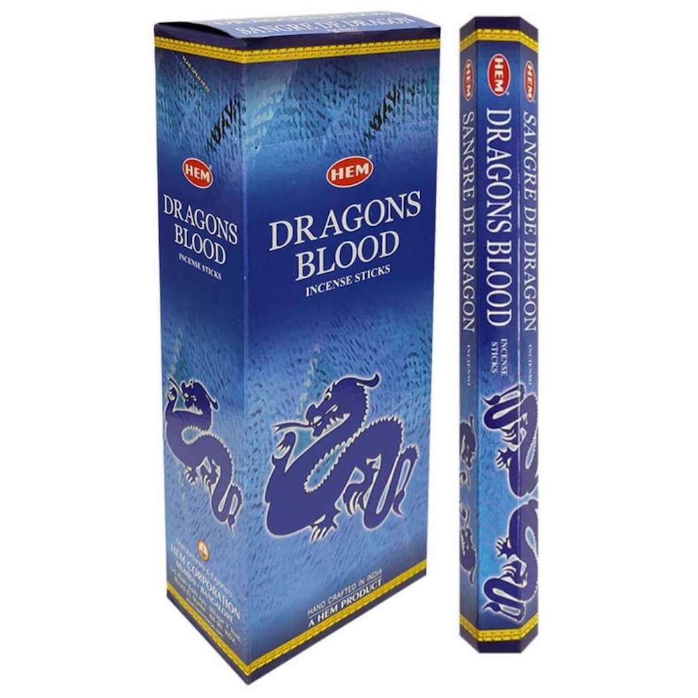 Shop for Hem Blue Dragons Blood Incense Sticks Natural Fragrance - Incienso Sangre de Dragon at Magic Crystals. 6 tubes of 20 sticks, 120 sticks total. Quality Incense. Hem is known throughout the world for producing traditional incenses made from quality woods, flowers, resins, and essential oils. Free Shipping 35+