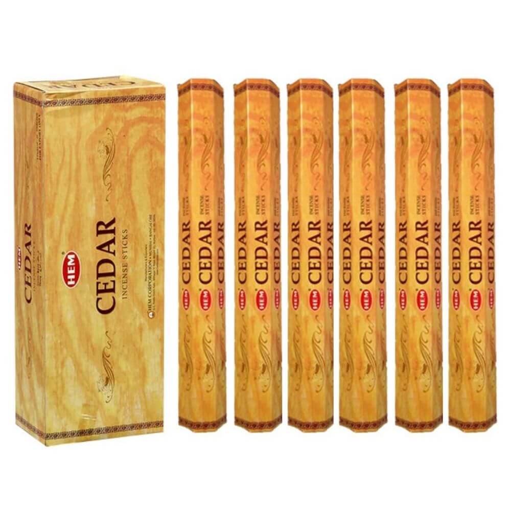 HEM Cedar Incense | HEM Cedro Incienso - Magic Crystals. Free Shipping Available. 6 tubes of 20 sticks, 120 sticks total. Quality Incense. Hem is known throughout the world for producing traditional incenses made from quality woods, flowers, resins, and essential oils.