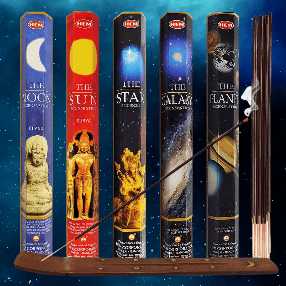 Shop for Hem Variety Pack Celestial Incense, Sun, Moon, Star, Planet, Galaxy at Magic Crystals. Their most widely known Precious line of incense comes in a variety of floral, exotic wood and traditional resin fragrances. FREE SHIPPING available.