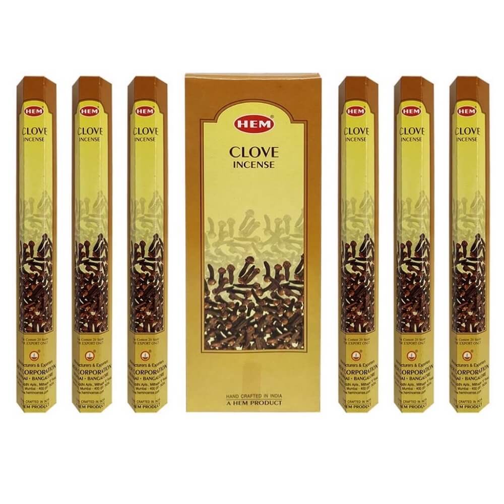 Shop for HEM Clove Incense Sticks Natural Home Essence - incienso de Clavo at Magic Crystals. Free Shipping Available. 6 tubes of 20 sticks, 120 sticks total. Quality Incense. Hem is known throughout the world for producing traditional incenses made from quality woods, flowers, resins, and essential oils.