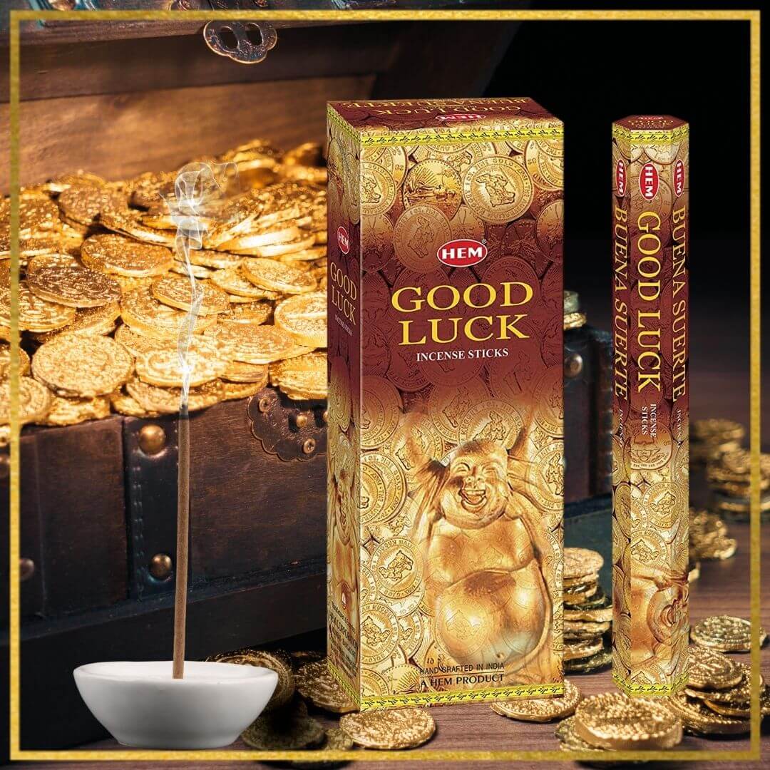 HEM Good Luck Incense | HEM Buenas Suerte Incienso - Magic Crystals. Free Shipping Available. 6 tubes of 20 sticks, 120 sticks total. Quality Incense. Hem is known throughout the world for producing traditional incenses made from quality woods, flowers, resins, and essential oils.