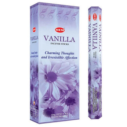 HEM Vanilla Incense | HEM Vainilla Incienso - Magic Crystals. Free Shipping Available. 6 tubes of 20 sticks, 120 sticks total. Quality Incense. Hem is known throughout the world for producing traditional incenses made from quality woods, flowers, resins, and essential oils.
