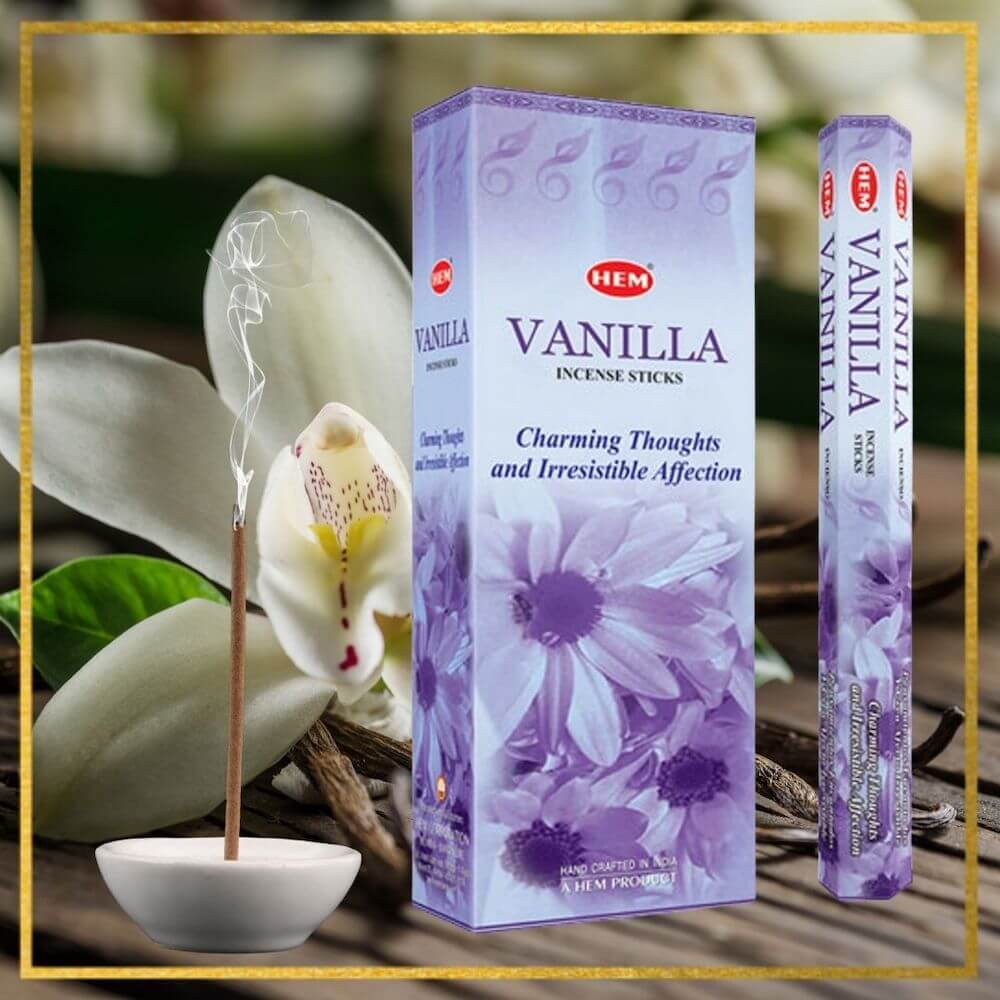 HEM Vanilla Incense | HEM Vainilla Incienso - Magic Crystals. Free Shipping Available. 6 tubes of 20 sticks, 120 sticks total. Quality Incense. Hem is known throughout the world for producing traditional incenses made from quality woods, flowers, resins, and essential oils.