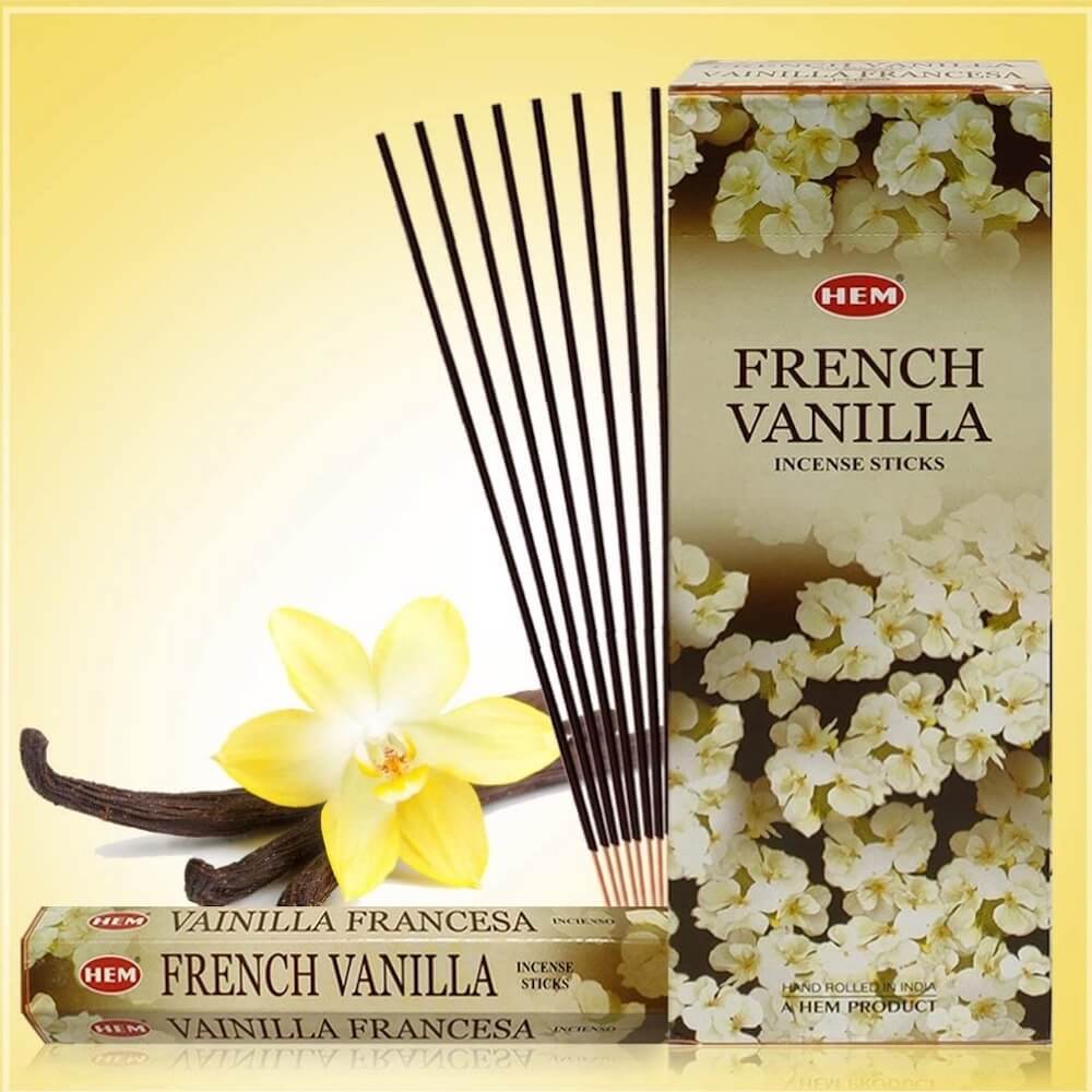 HEM French Vanilla Incense Sticks | Vainilla Incienso - Magic Crystals. Free Shipping Available. 6 tubes of 20 sticks, 120 sticks total. Quality Incense. Hem is known throughout the world for producing traditional incenses made from quality woods, flowers, resins, and essential oils.