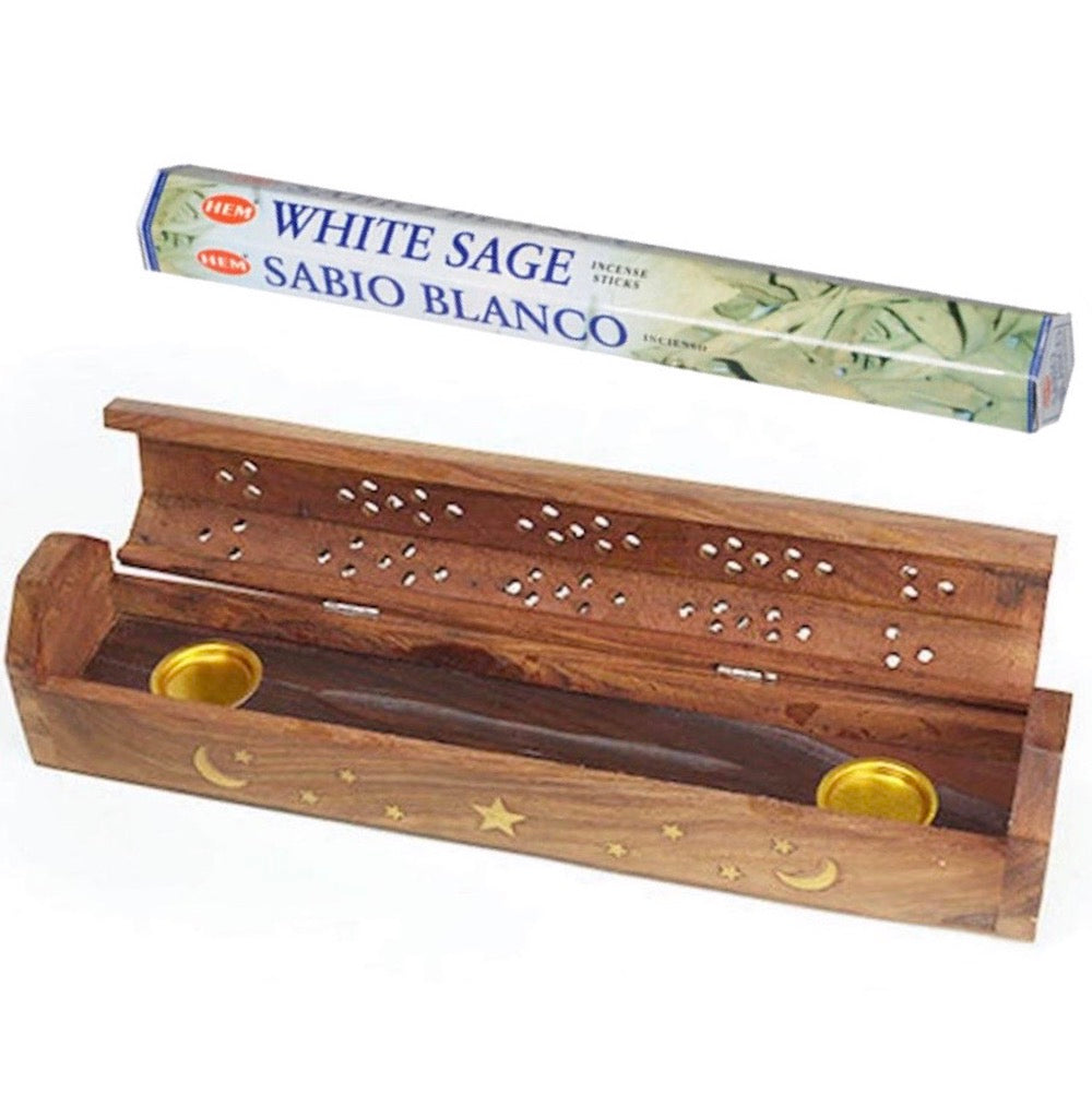 Handcrafted India Incense Burner, Wooden Box with Storage and incense - Magic Crystals - incense sticks - special bundles