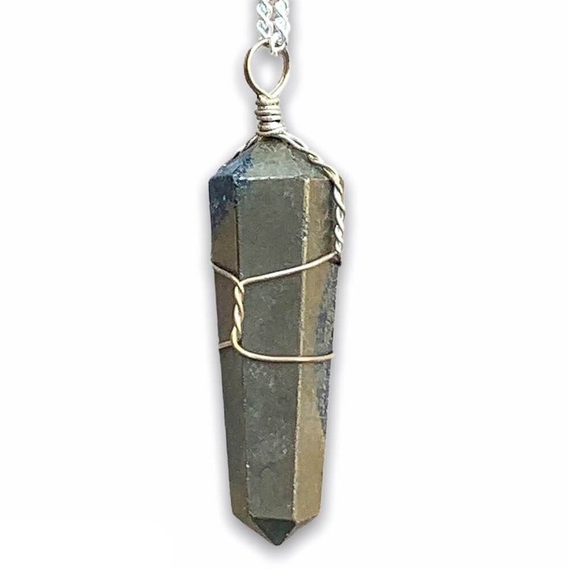 Hematite Stone Double Point Pendant Necklace - Stone Necklace - Magic Crystals