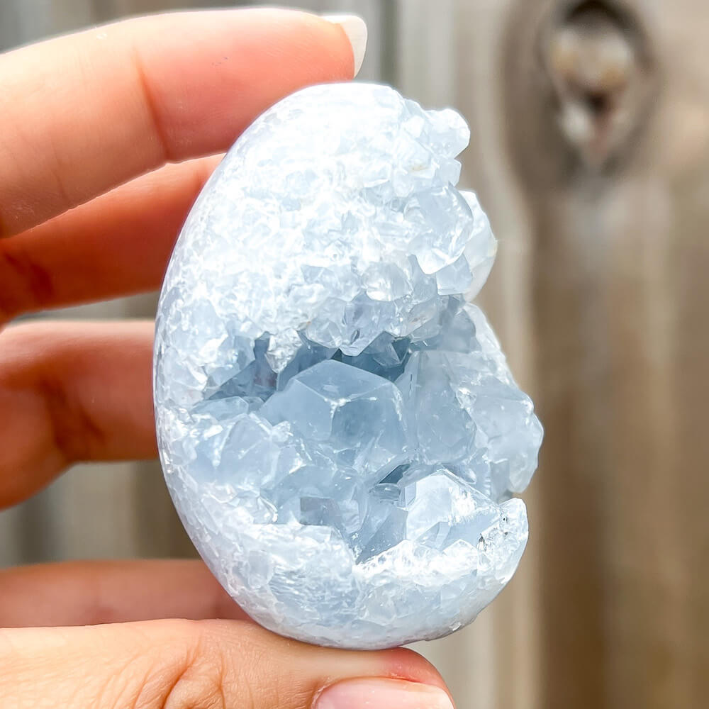 Looking for Celestite Stone Egg - Celestite Raw Crystal Cluster? Magic Crystals carries genuine Celestite from Madagascar. Natural, pale icy blue celestite. Large Celestite Crystal Geode | Celestite Crystal on a stand | Madagascar Celestite | Celestite Crystal Cluster | Celestite Crystal.