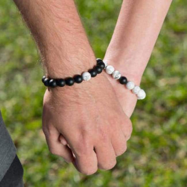 True Love Couple Bracelets- Howlite Beads Bracelet Set- Black Beaded Bracelet
