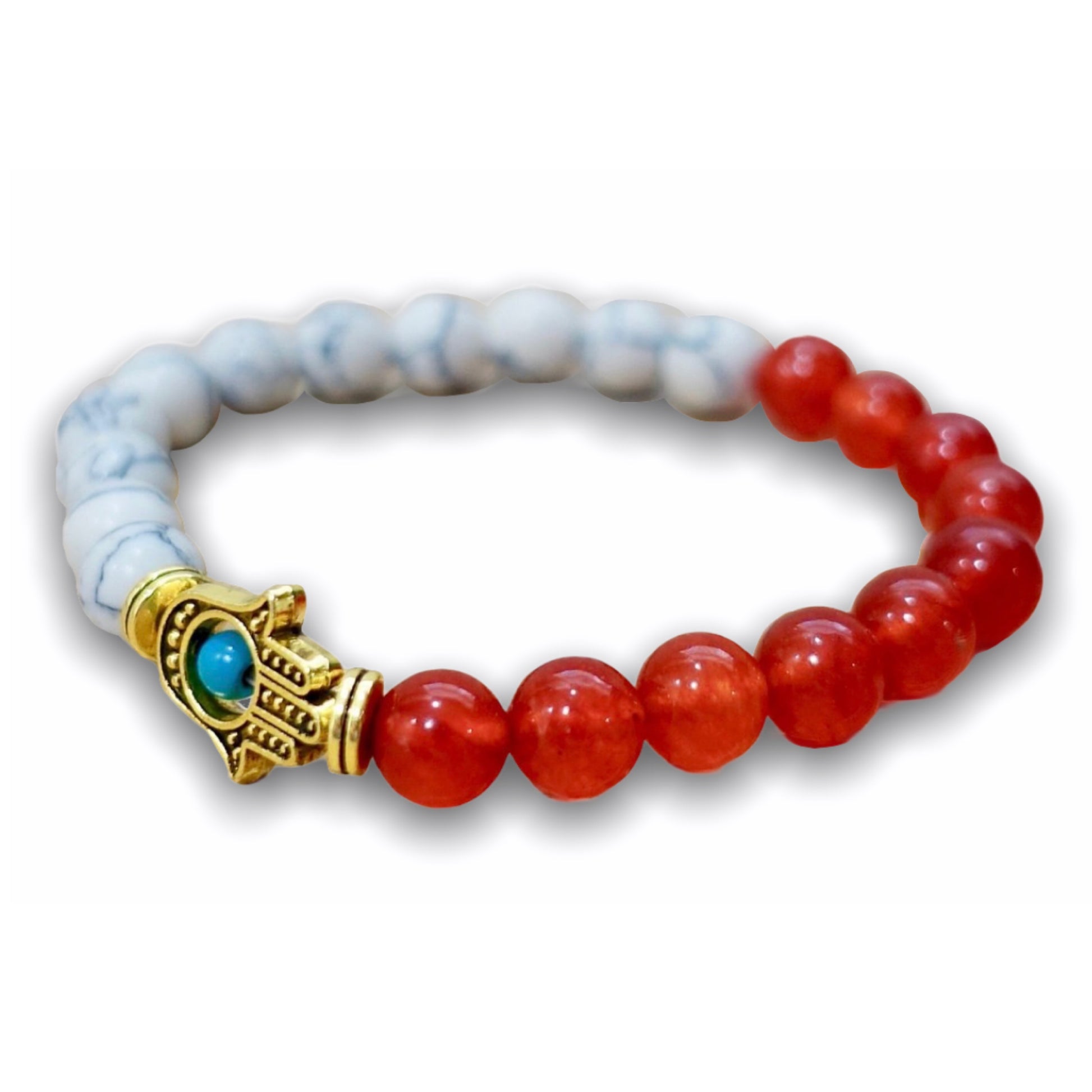 Howlite Stone and Red Agate Gemstone Hamsa Bracelet-Bracelets-Magic Crystals
