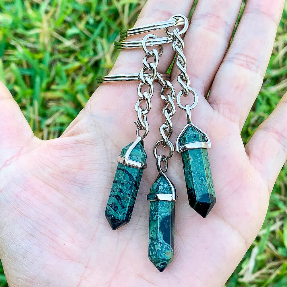 Rhyolite Stone Double Point Keychain, Crystal Keychain, Magic Crystals