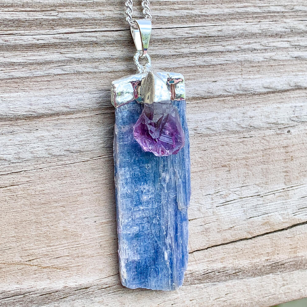 Blue Kyanite Necklace. Shop for handmade Raw Kyanite Pendant Amethyst Necklace - Raw Kyanite Jewelry at Magic Crystals. Blue Crystal Necklace are perfect for men or women. Raw Crystal Necklace - Raw Stone Necklace - Bohemian Pendant with FREE SHIPPING available. Christmas gift, birthday present.
