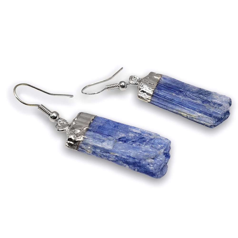 Raw Blue Kyanite Crystal Earrings - Silver Raw Crystal Drop Dangle Earrings - Crystal Stone Earrings - Wife Gift For Her - Blue Kyanite Jewelry.  Shop for handmade kyanite Jewelry at Magic Crystals.  FREE SHIPPING available. Christmas gift, birthday present.