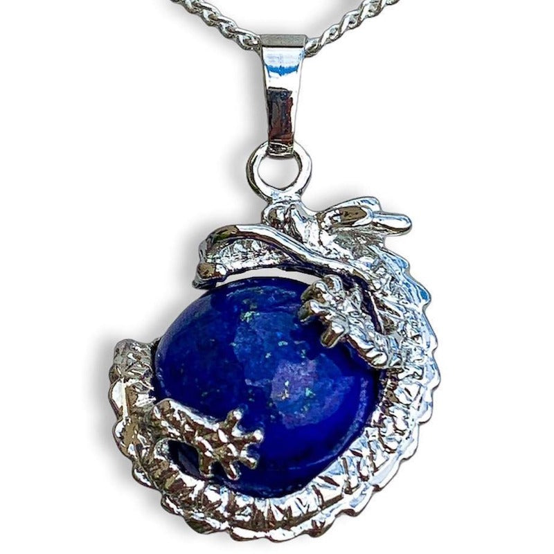    Lapis-Lazuli-Sphere Dragon Pendant Necklace - Dragon Necklace - Magic Crystals