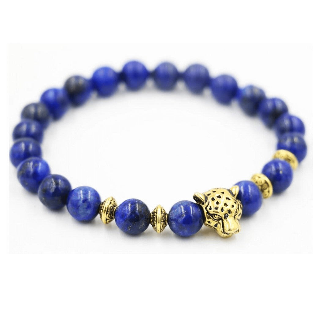 Looking for Lapis Lazuli Jewelry? Shop at Magic Crystals for Lapis Lazuli Leopard Bracelet.  We carry Inner Power Golden Leopard Bracelets for ORDER • FOCUS • COMMUNICATION. Made with 8mm beads. 100% Unique Product of Nature. FREE SHIPPING AVAILABLE.