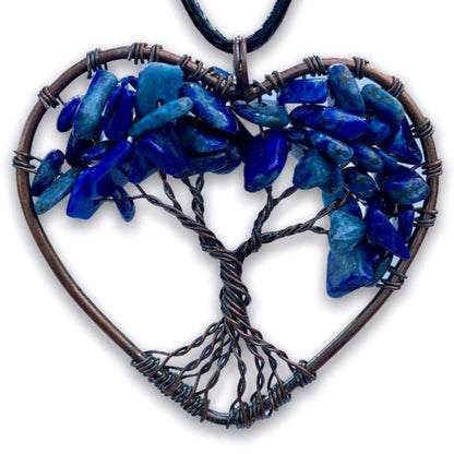    Lapis-Lazuli-Tree-of-Life-Copper-Wire-Heart-Necklace. Looking for Copper Jewelry? Magic Crystals offers handmade Heart Copper Wire Wrapped,  Tree Of Life,  Hematite Pendant Necklace, 7th Anniversary Gift, Yggdrasil Necklace for Him or Her Gift. Heart Gift perfect for any occasion. Heart Necklace With gemstones. Tree of Life made of copper in a pendant necklace.