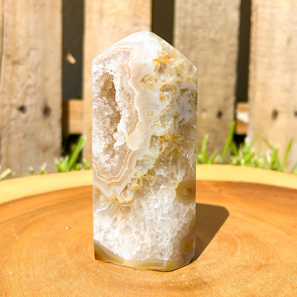 Looking for Agate Geode Tower - Agate Carving? shop at Magic Crystals for Large Unique Agate Druzy Tower - #C with FREE SHIPPING available. Flower agate can be used to re-bloom the feminine side of all persons. GEMSTONE flame carving. High quality crystals.