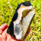 Looking for Agate Geode Tower - Agate Carving? shop at Magic Crystals for Large Unique Agate Druzy Tower - #D with FREE SHIPPING available. Flower agate can be used to re-bloom the feminine side of all persons. GEMSTONE flame carving. High quality crystals.