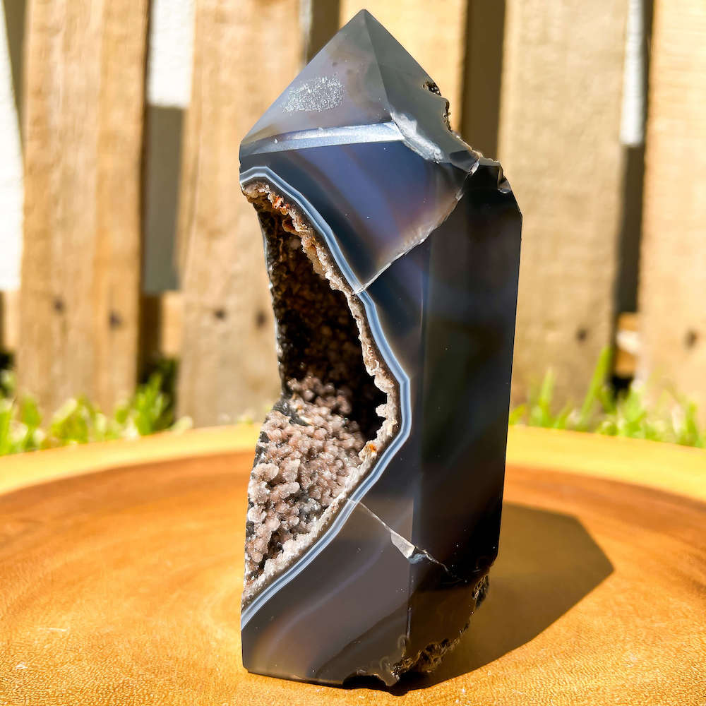 Looking for Agate Geode Tower - Agate Carving? shop at Magic Crystals for Large Unique Agate Druzy Tower - #E with FREE SHIPPING available. Flower agate can be used to re-bloom the feminine side of all persons. GEMSTONE flame carving. High quality crystals.