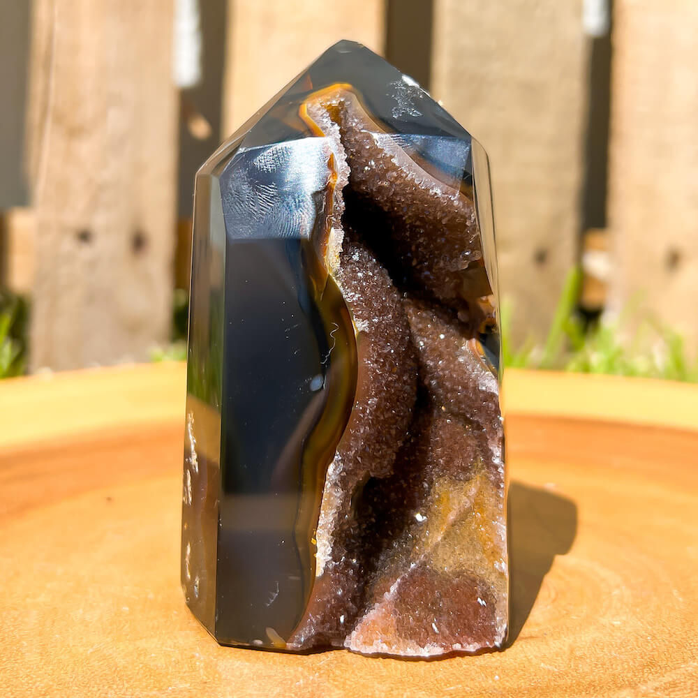 Looking for Agate Geode Tower - Agate Carving? shop at Magic Crystals for Large Unique Agate Druzy Tower - #F with FREE SHIPPING available. Flower agate can be used to re-bloom the feminine side of all persons. GEMSTONE flame carving. High quality crystals.