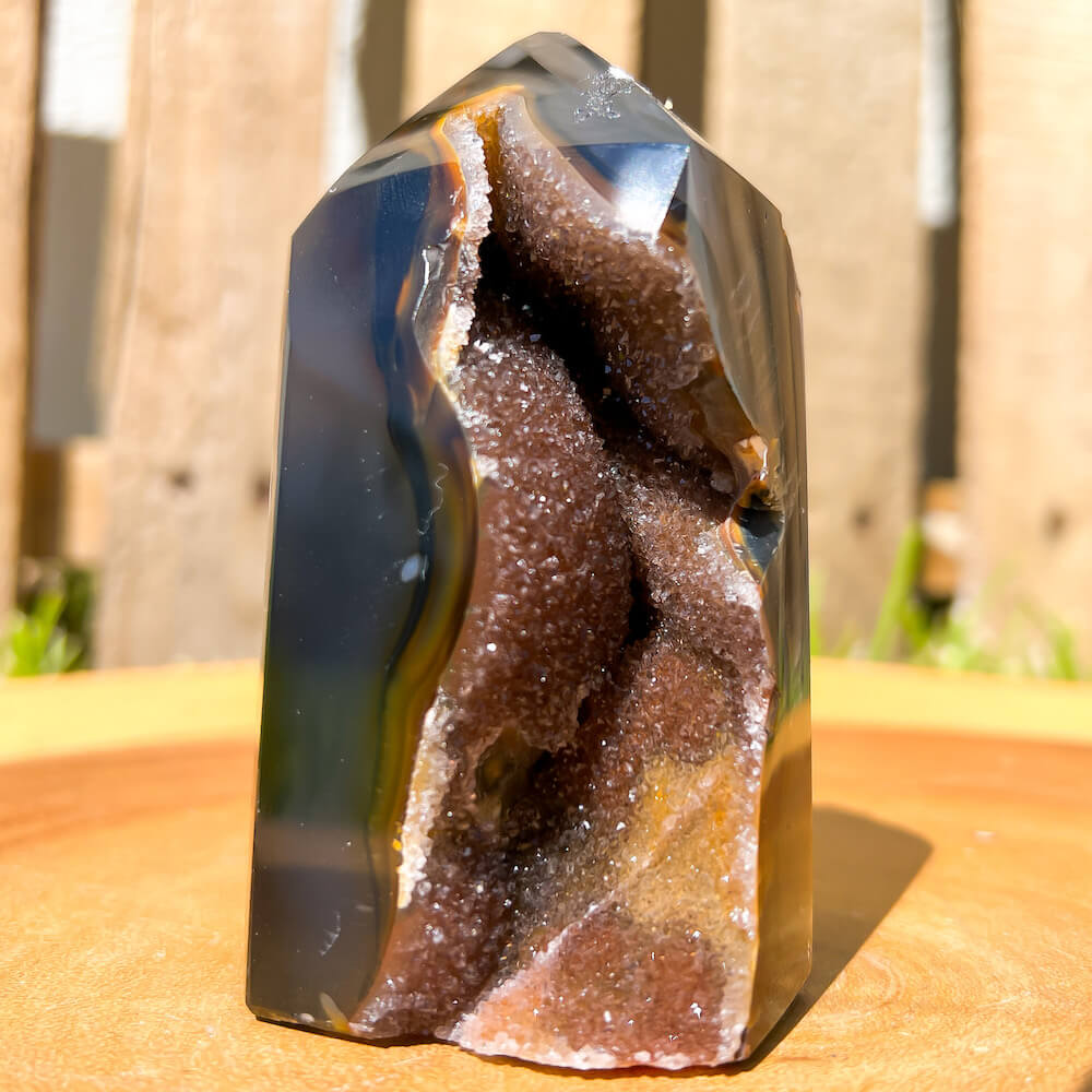 Looking for Agate Geode Tower - Agate Carving? shop at Magic Crystals for Large Unique Agate Druzy Tower - #F with FREE SHIPPING available. Flower agate can be used to re-bloom the feminine side of all persons. GEMSTONE flame carving. High quality crystals.
