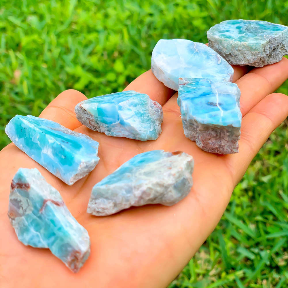 This lovely, rare, and spectacular mineral gem called Larimar is found in the Dominican Republic Ocean. Shop Genuine Larimar slab stone at Magic Crystals. Larimar Slab - Rough Raw Natural Larimar - Ocean Stone, Dolphin stone. For Her. Healing Crystals and Stone - throat Chakra with FREE SHIPPING available. 