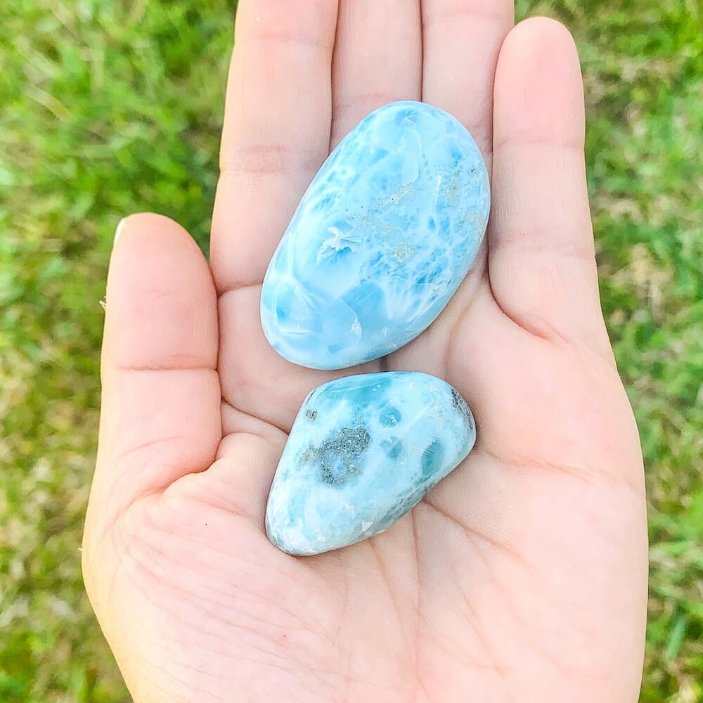 This lovely, rare and spectacular mineral gem called Larimar is found in the Dominican Republic Ocean. Shop Genuine Larimar tumbled stone at Magic Crystals.  Gift For Her. Larimar gemstones. Find Larimar Tumbled Stone (~0.8") - Healing Crystals and Stone - throat Chakra with FREE SHIPPING available. Polished Larimar.