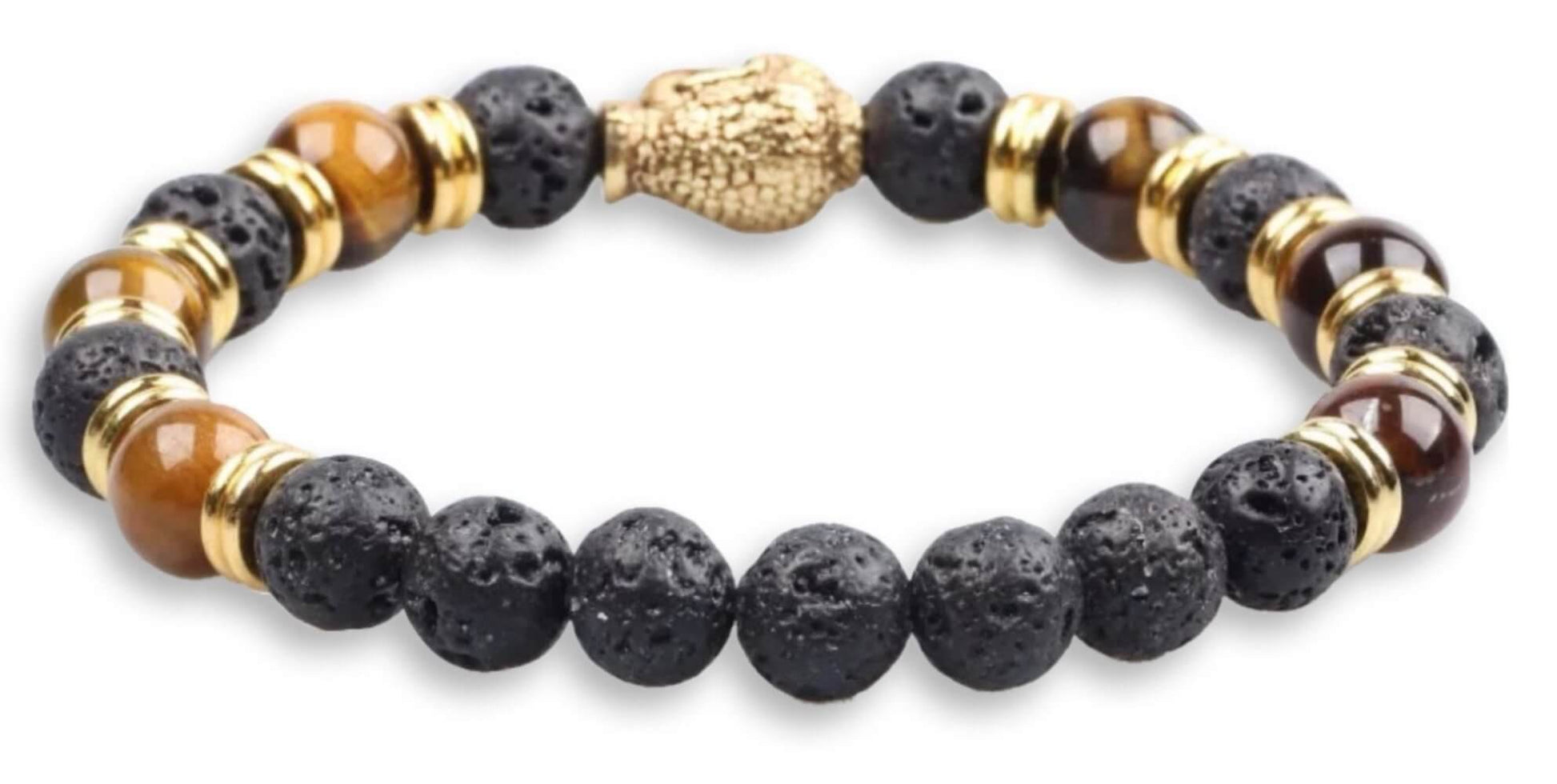 Lava Stone and Yellow Tiger Eye Gold Buddha Bracelet - Magic Crystals