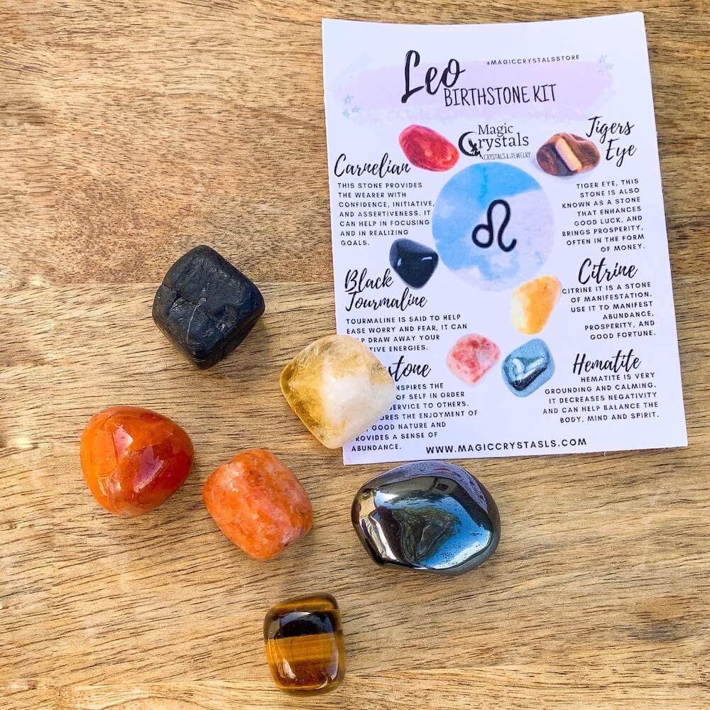 Shop for LEO Crystals Set, Crystals and Stones for Leo, Zodiac Stones Pouch, Star Sign tumbled stones, Zodiac Crystal Gift, Constellation Gift, Gift for friends, Gift for sister, Gift for Crystals Lovers at Magic Crystals. Magiccrystals.com made up of several uniquely paired gemstones for Leo.