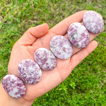 Lepidolite-Palm-Stone. Natural Gemstone Palm Stone.Looking for Natural Gemstone Palm Stone - Worry Meditation Stones? Shop at magiccrystals.com . Magic Crystals carries Palmstones - Meditation Stones with FREE SHIPPING AVAILABLE. Empathetic, supporting and glowing with soft, pretty color, this Jade palm stone is a wonderful crystal gift for someone you love. 