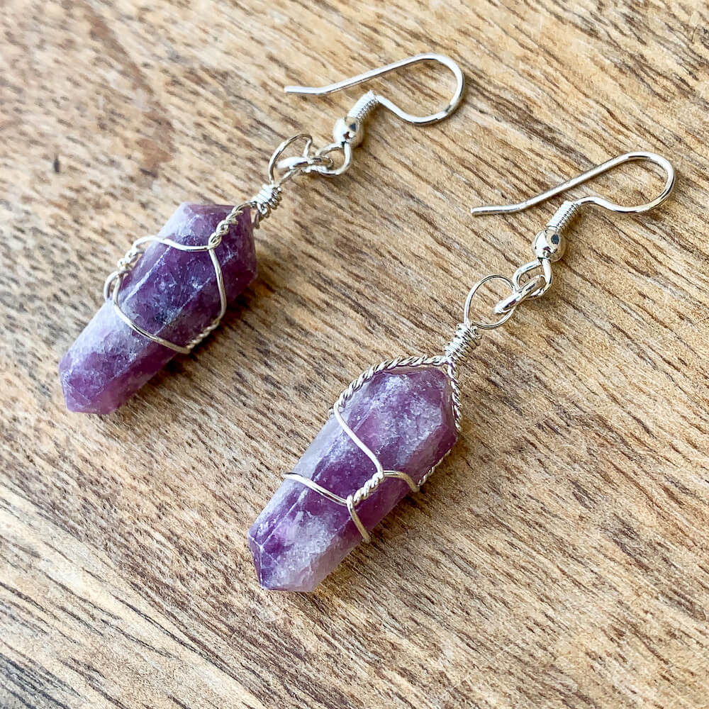 Looking for a Lepidolite earrings? Find a Lepidolite Stone earrings when you shop at Magic Crystals. Natural Lepidolite Crystal Healing Earrings. A “stone of transition”. FREE SHIPPING AVAILABLE. Natural double point lepidolite gift for men, women christmas, birthday, father and mothers day