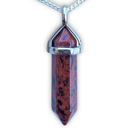 Double Point Gemstone Necklace - Mahogany Obsidian. Looking for a handmade Crystal Jewelry? Find genuine Double Point Gemstone Necklace when you shop at Magic Crystals. Crystal necklace, for mens and women. Gemstone Point, Healing Crystal Necklace, Layering Necklace, Gemstone Appeal Natural Healing Pendant Necklace. Collar de piedra natural unisex.