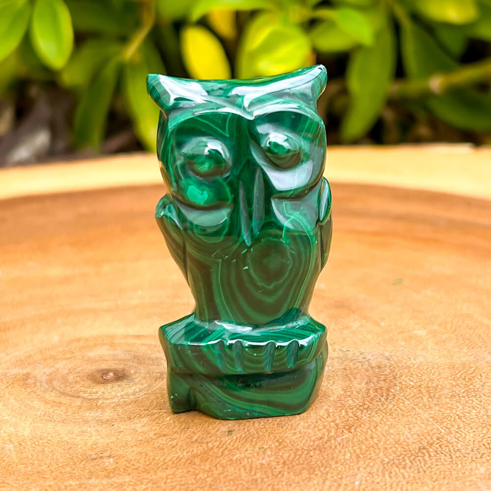 Genuine Malachite Owl Carving