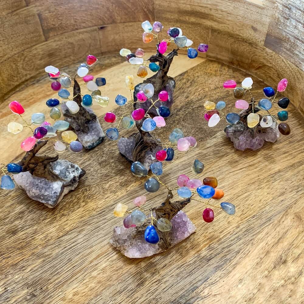 Mini Multi Stone Bonsai Tree on Amethyst Geode - Magic Crystals