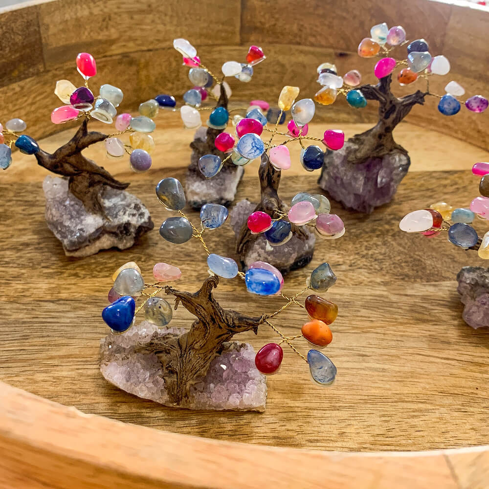 Mini Multi Stone Bonsai Tree on Amethyst Geode - Magic Crystals