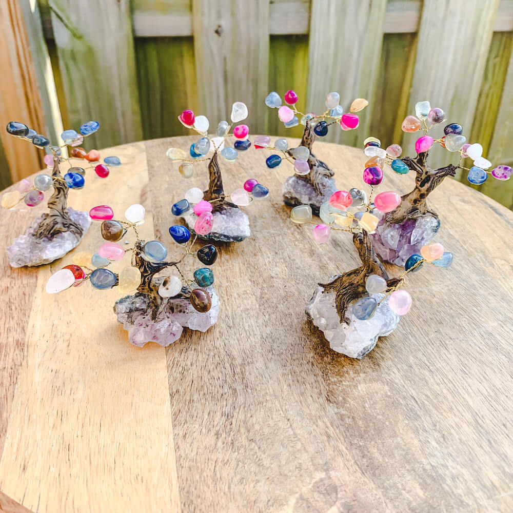 Mini Multi Stone Bonsai Tree on Amethyst Geode - Magic Crystals