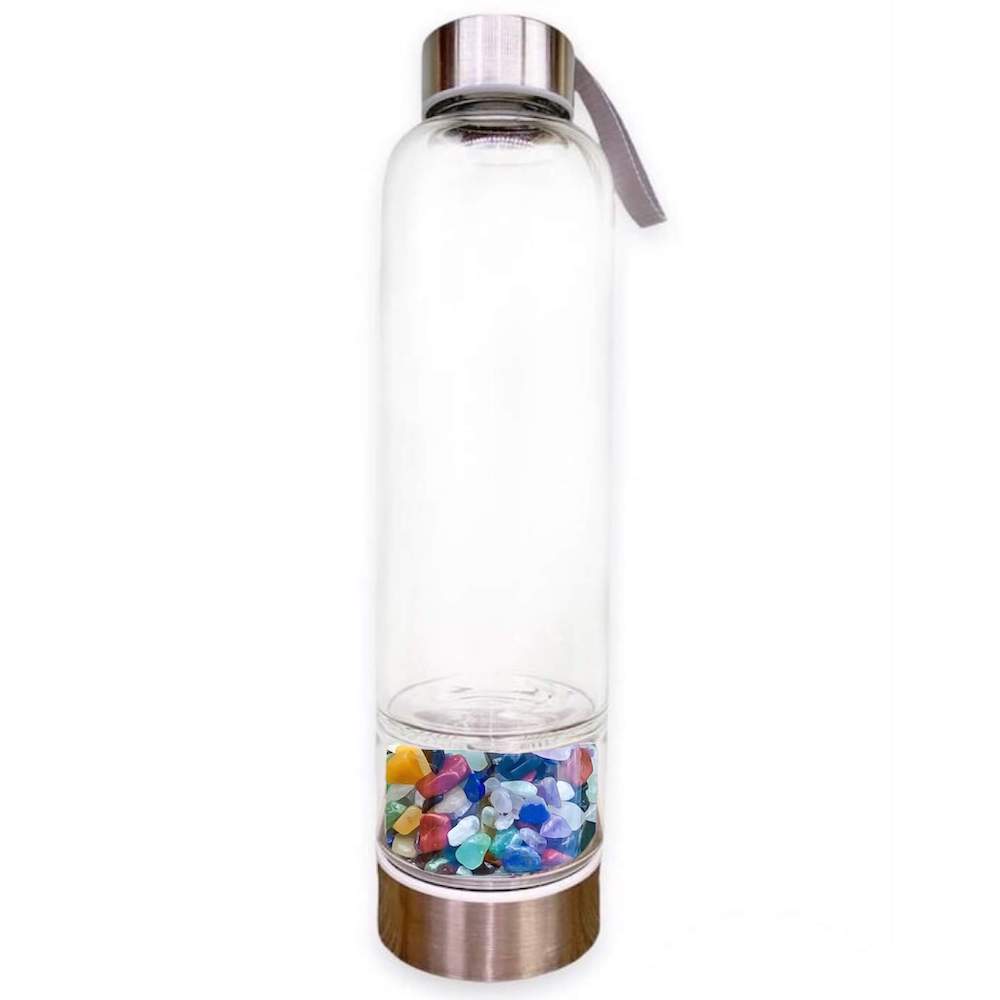 Looking for Authentic Tumbled Crystal Water Bottle | Glass and Stainless Steel Water Bottle? Shop at Magic Crystals for Crystal Bottle, Stone Infused, Elixir, Stainless Steel and Environmentally Friendly bottle. 400 - 500 ml Tumbled Gemstone Unique Mineral Collection Gift. Gem Elixir Water Bottle.