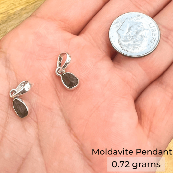 Authentic 0.72 - 1.03 grams Moldavite Meteorite Gemstone Sterling Silver Necklace